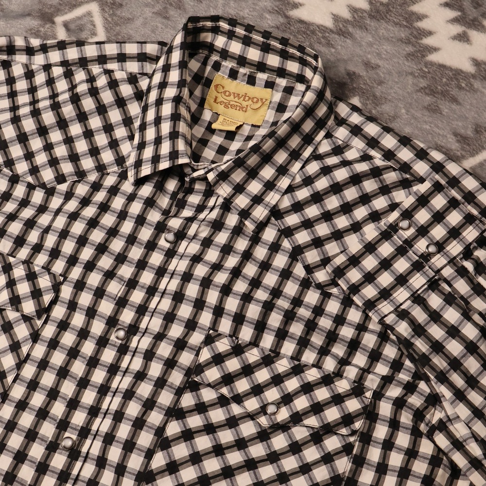 Cowboy Legend Western Pearl Snap Gingham Shirt Black White Mens 3XLT Long Sleeve